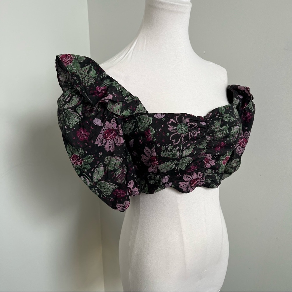 🌸 ZARA Floral Ruched Crop Top NWT | Puff Sleeve Cottagecore Fairycore S - Picture 3 of 6